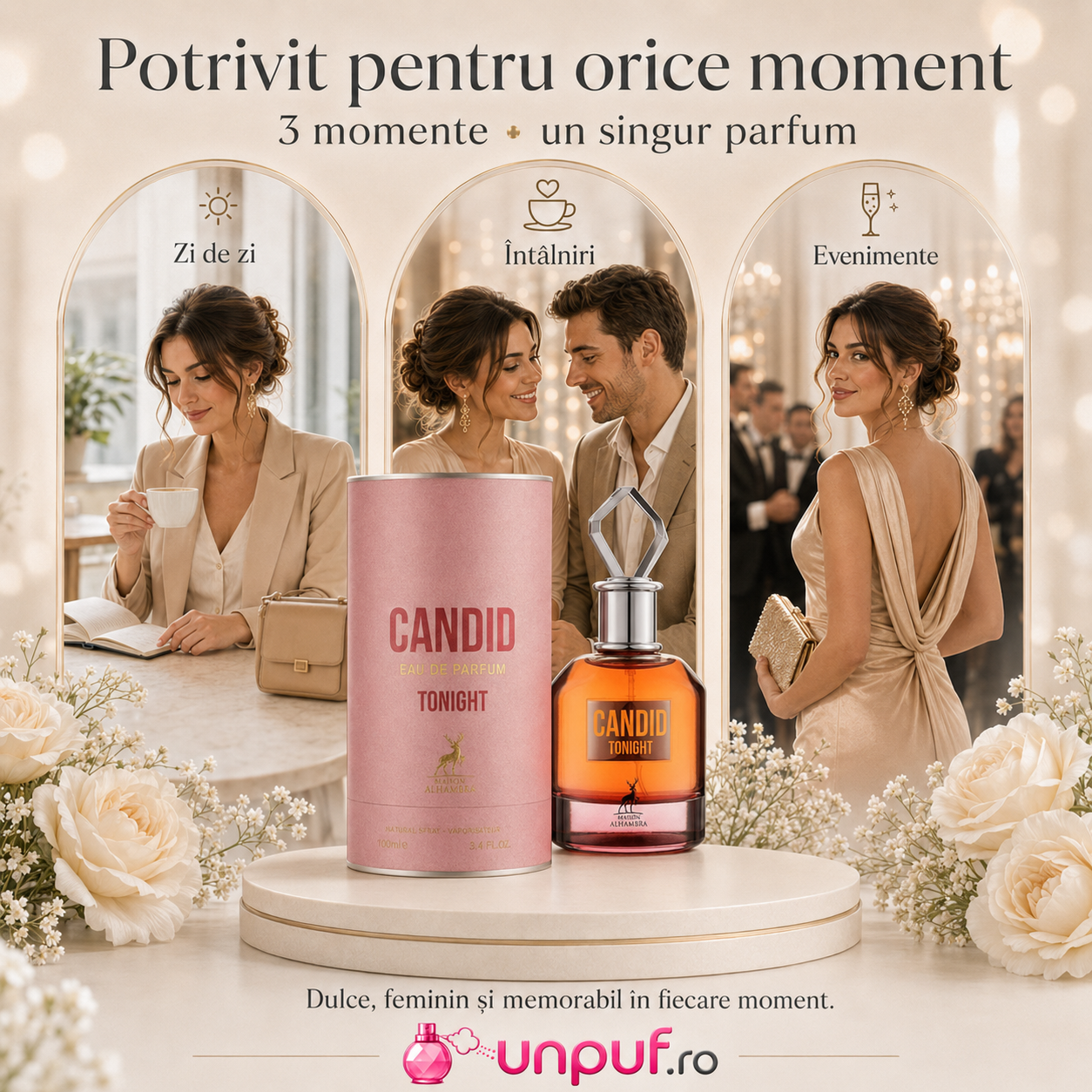 Candid Tonight Maison Alhambra parfum potrivit pentru zi de zi, &icirc;nt&acirc;lniri și evenimente speciale